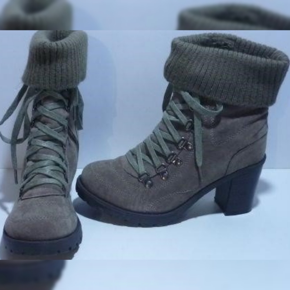 Army green lace-up women boots size US6-EU36
